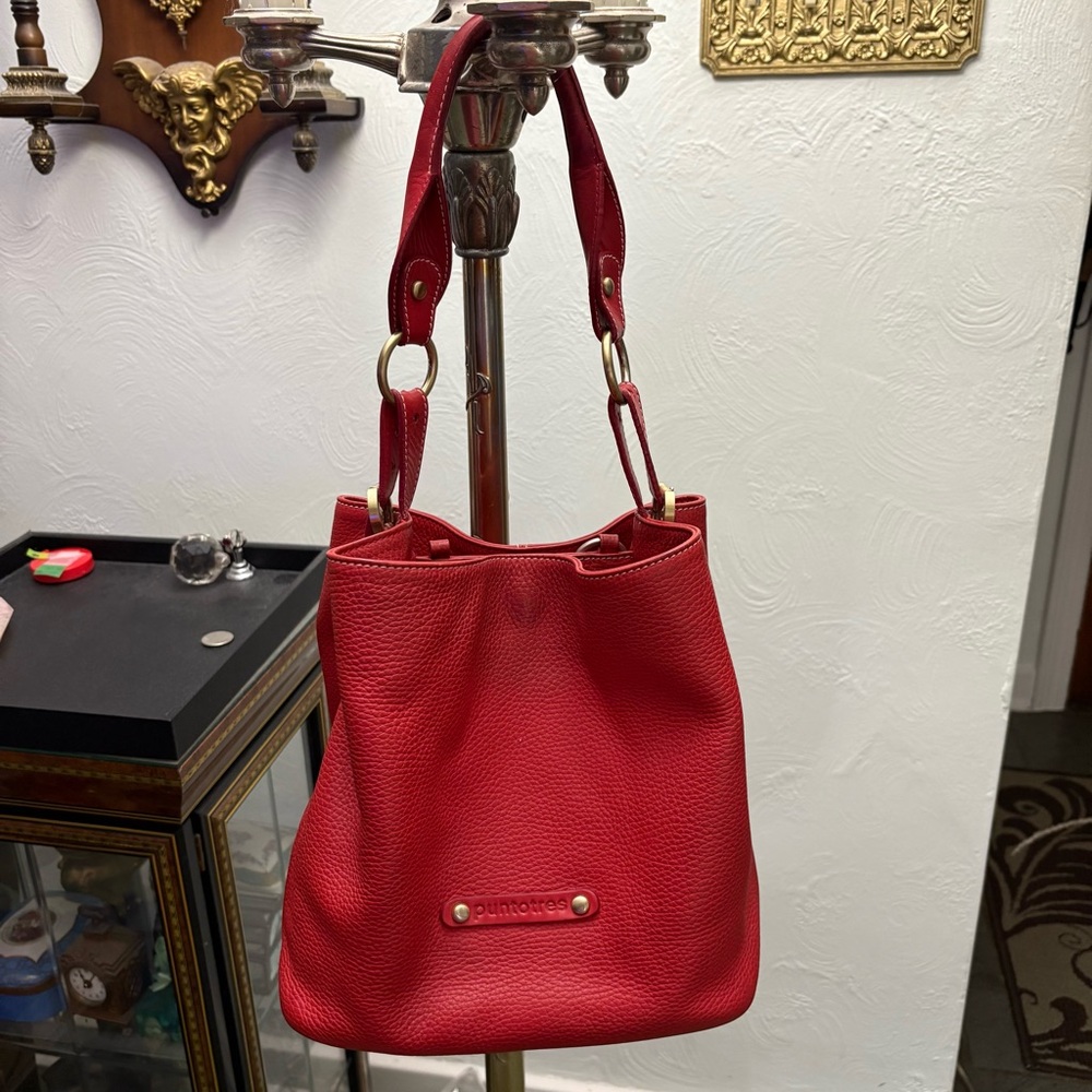 Red Leather Puntotres Shoulder, Hand or Crossbody Bag Gently Used